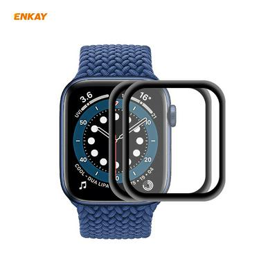 2PCS ENKAY Hat-Prince 0.2mm 9H 3D Aluminum Alloy Edge Full Screen Covered Tempered Glass Protective Film for Apple Watch Series 6/5/4/SE 44mm