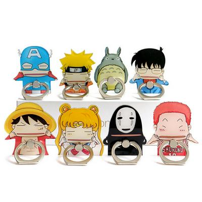 4pcs Cartoon LOGO Luffy Conan Pattern 360 Degree Rotatable Mobile Phone Lazy Finger Ring Stand DIY Mobile Phone Decoration Accessories