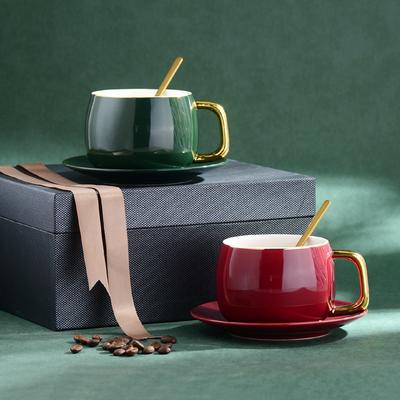 European Style Coffee Cup and Saucer Set Light Luxury and Exquisite Afternoon Tea Ceramic Mug Gift Box with Spoon 