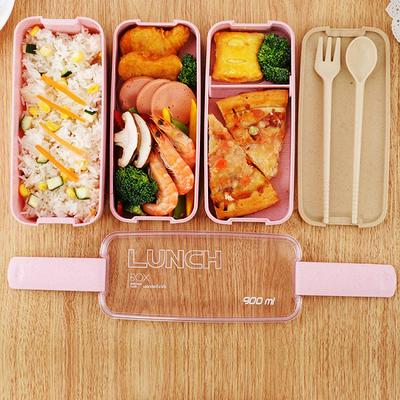 Children's Lunch Box Eco-friendly Wheat Straw Meal Box with Biodegradable Fork and Spoon