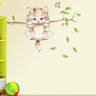 Cats Branch Tree Butterfly Switch Sticker Bedroom Living Room Animal Art Sticker Wallpaper