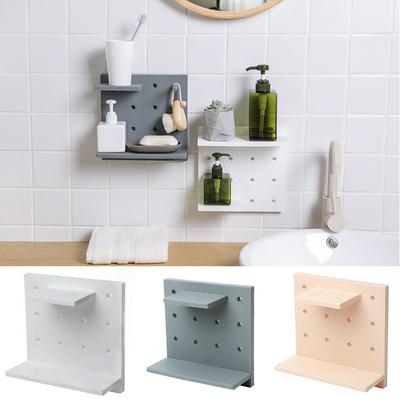 Hole Board Storage Shelf Wall Rack Kitchen Bathroom Organizer Holder Set Nordic Style Storage Home Laundry Room Partition Mount PP
