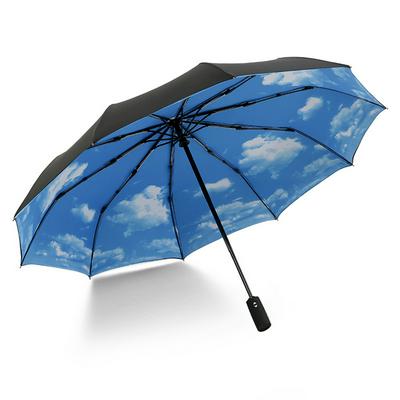 Automatic Folding Umbrella 10-rib 3-fold 210T Pongee Two-layer Umbrella