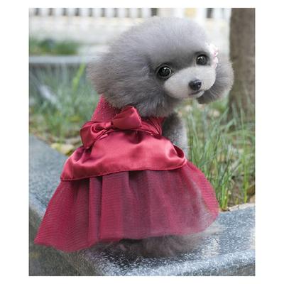Dog Puppy Diamond Studded Lace Bow-Knot Tutu Gauze Princess Dresses Pet Apparel