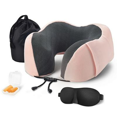 Memory Foam Neck Pillow Resiliant U Shaped Support Pillow with Blinders
