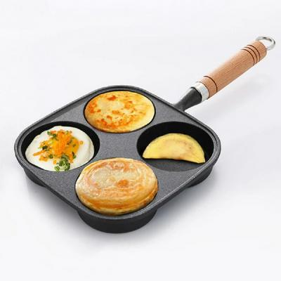 Sartén para tortilla de 4 agujeros, hamburguesa, huevos, jamón, panqueque, sartenes, olla antiadherente para desayuno, olla para cocinar con cepillo-Pala, estufa de Gas