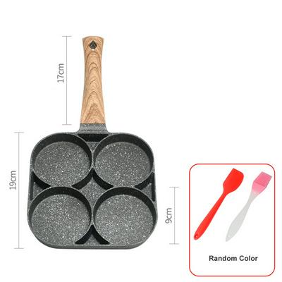 Sartén para tortilla de 4 agujeros para hacer hamburguesas, huevos, jamón, tortitas, olla para Freír con mango de madera, antiadherente