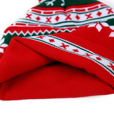 Snowflake Santa Hat with Pom Pom Multicolored Knitted Beanie Cap with Fold
