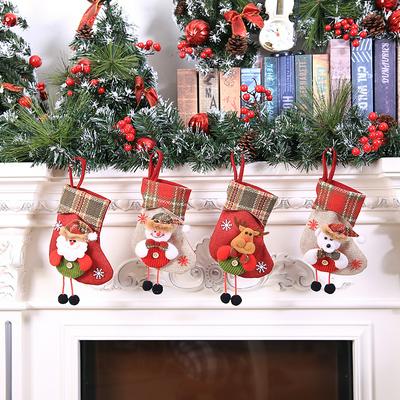 4pcs/set Christmas Stockings Decorative Gift Bags with Snowman, Bear, Elk and Santa Ornament