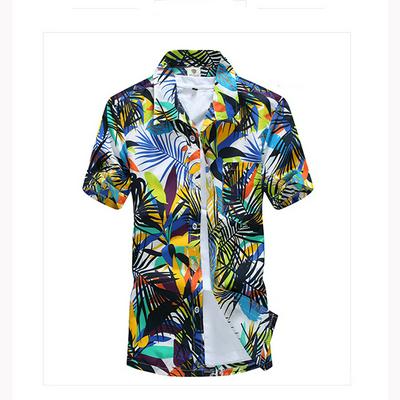 S-4XL Size Printed Men Quick Drying Short Sleeves Lapel Loose T-Shirt Beachwear