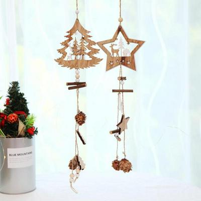 Wooden Five-Pointed Star Christmas Tree Hemp Rope Pine Ball Christmas Tree Decorations Pendant Christmas Decoration Tag