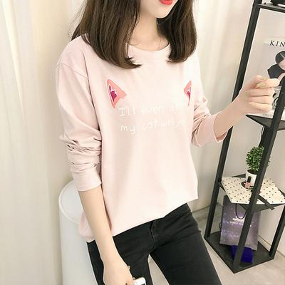 Women's Cute Cat-Ear T-shirt Casual Loose Basic Top