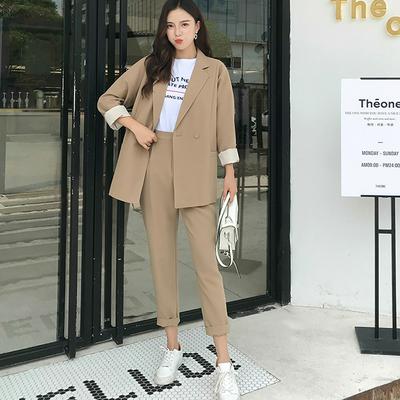 Women's 2-piece Business Suit Notched-collar Coat and Pencil Pants