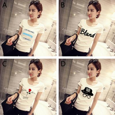 Printed T-shirt Female Korean Letter Printed Wild Match Personality Round Neck Student Short Sleeved Women's Tops