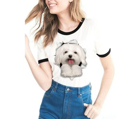 Women's Casual Crewneck T-shrit Printed with Picture of Cat Breaking Through the Wall