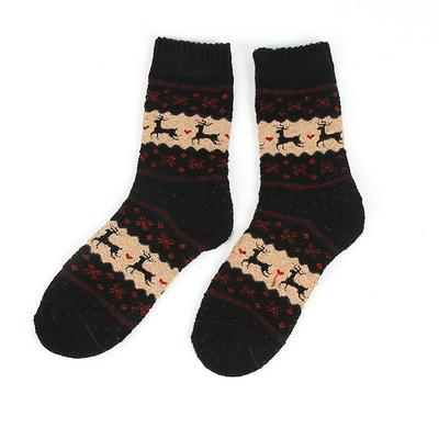Cute Cartoon Fawn Pattern Casual Winter Thickened Warm-Keeping Cotton Mid-Tube Socks for Women