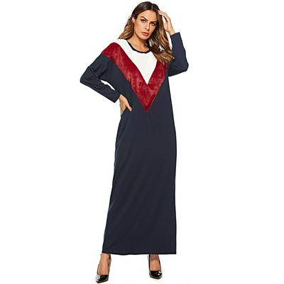 M-3XL Size Casual Knit Fur Collar Stitching Long-Sleeve Loose Long Maxi Dress Muslim Jubah Ramadan Middle East Islamic Clothing