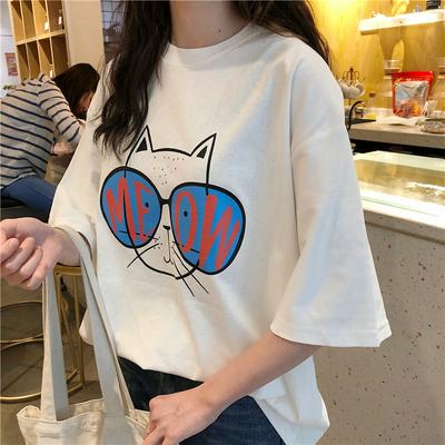 Women's Summer T-shirt Fashion Painting Cotton O-neck Short-sleeve Tees Tops 