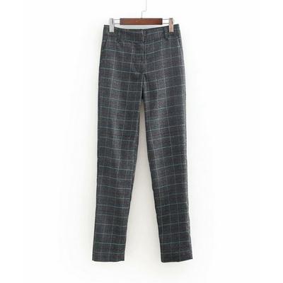 Autumn Spring Women Plover Case Pants Elegant OL Work Suit Pants Woolen Blends Slim Plaid Pants