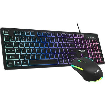 Philips SPT8294 Wired Gaming Keyboard and Mouse Combo, Quiet RGB Backlit Membrane Keyboard with LED Optical Mouse, Island Style- Chiclet Keys for Gaming, Business and Office
