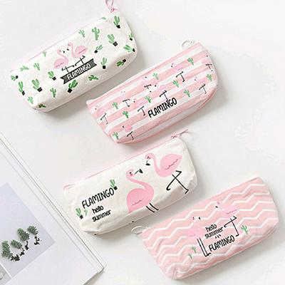 Simple Canvas Pencil Case Cute Flamingo Pencil Pouch