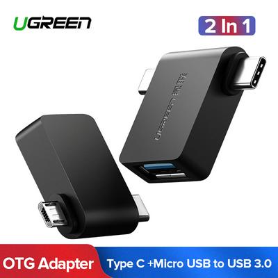UGREEN 2 in1 USB OTG Adapter Micro USB and Type C Male to USB 3.0 A Female Converter for Android Smartphones, Tablet