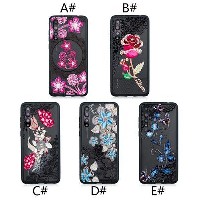 Diamond Studded 3D Colored Painting Lace Pattern TPU Back Cover Case for Huawei P20
