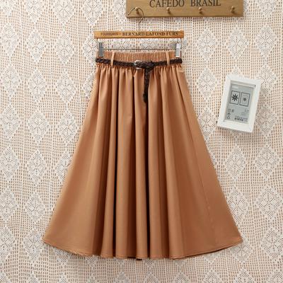 2019 Fashion Korean Ladies High Waist Pleated A-line School Skirt With Belt Female Knee Length Summer Skirt for Lady's Dress