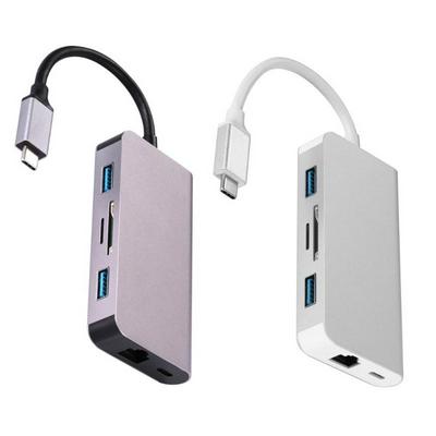 6 in 1 Type-C to 2 x USB 3. 0 + RJ45 + SD Card Port + TF Card Port + PD Port Charging Type-C Hub Adapter Cable for Macbook / Xiaomi Notebook