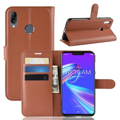 Lichee Pattern Side Flip Wallet Style PU Leather + Soft TPU Card Holder with Stand and Magnetic Buckle Case for Asus Zenfone Max (M2) ZB633KL 