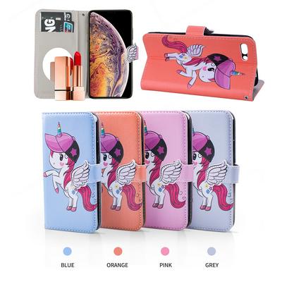 Pegasus Unicorn Pattern with Makeup Mirror PU Leather + Soft TPU with Stand Support and Card Holder and Wallet Slots Protective Case for Asus Zenfone 4 Max Plus ZC554KL