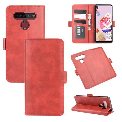 Double Buckle Left and Right Open Scratch Resistant PU Leather Phone Cover with Stand and Card Slots for LG K51S 