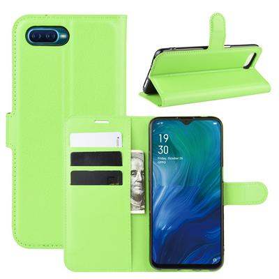 Lichee Pattern Side Flip Wallet Style PU Leather + Soft TPU Card Holder with Stand and Magnetic Buckle Case for Oppo Reno A