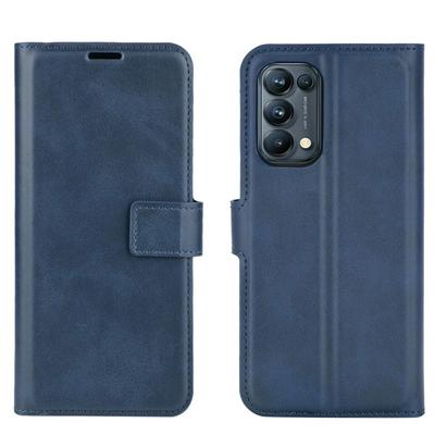 Square Buckle Calf Pattern Side Flip Scratch Resistant PU Leather Wallet Phone Case with Stand and Card Slots for Oppo Reno5 Pro 5G