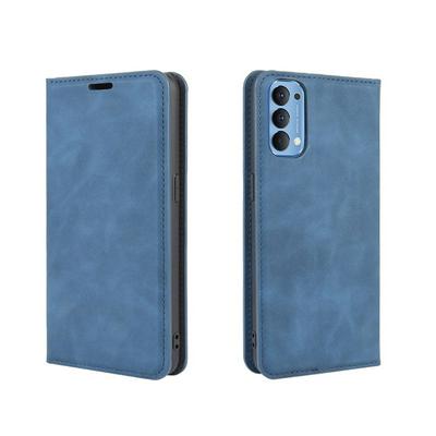 Solid Color Skin Feeling Magnetic Attraction Side Flip Shockproof PU Leather + Soft TPU Wallet Case with Card Slot and Stand for Oppo Reno4 Pro