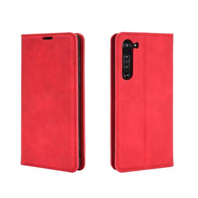 Solid Color Skin Feeling Magnetic Attraction Side Flip Shockproof PU Leather + Soft TPU Wallet Case with Card Slot and Stand for Motorola Edge