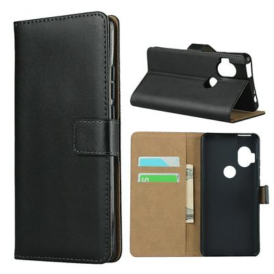 Plain Weave Shock-Absorption Side Flip Genuine Leather + Soft TPU Magnetic Buckle with Card Slots and Stand Wallet Case for Motorola One Hyper