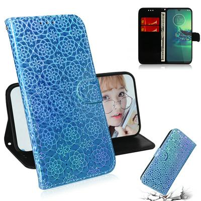 Solid Color Bright Shock-Absorption Side Flip PU Leather + Soft TPU Wrist Strap Magnetic Clasp with Card Slots and Stand Wallet Case for Motorola Moto G8 Plus