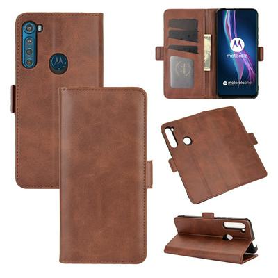 Double Buckle Side Flip Scratch Resistant PU Leather Wallet Phone Case with Stand and Card Slots for Motorola One Funsion+