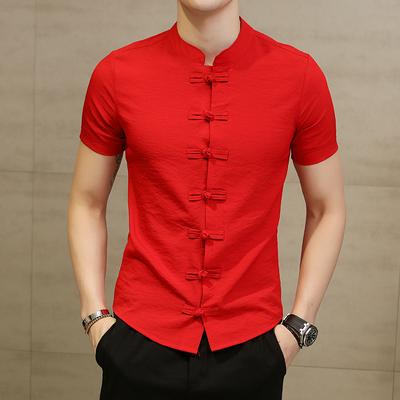 Summer Men Shirt Chinese Style Linen Slim Fit Casual Short Sleeve Shirt Business  