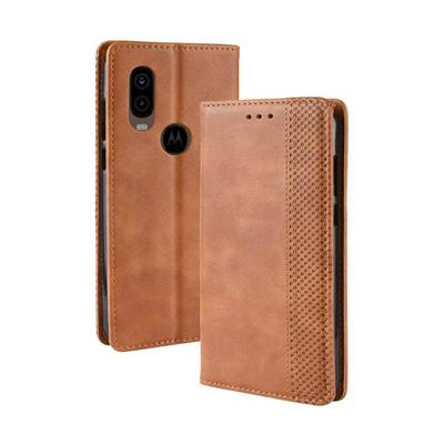 Retro Solid Color PU Leather + Soft TPU Case with Card Slots and Picture Frame Wallet Case for Motorola P40
