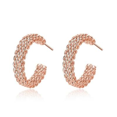 KZCE029 Rose Gold Woven Website Round Stud Earrings Women Jewelry