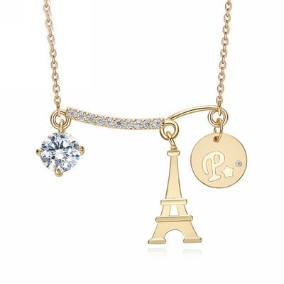 Crystal Eiffel Tower, Peace Sign, Heart Multi-charm Necklace Paris France Jewelry Beauty Owns