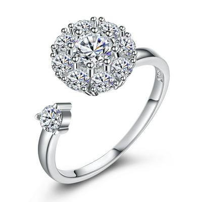 PTE S925 Classic Luxury Sterling Silver Opening Mouth Rotatable Diamond Wedding Engagement Jewelry Rings for Anniversary