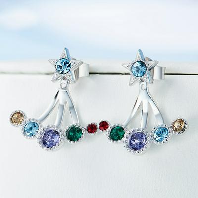 S925 Colorful Swarovski Crystal Necklace Earrings Circle Sterling Silver Elegant Lady Jewelry Beautiful Girl Owns