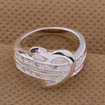 Sterling Silver Engagement Ring with Heart Shaped Lock for Women