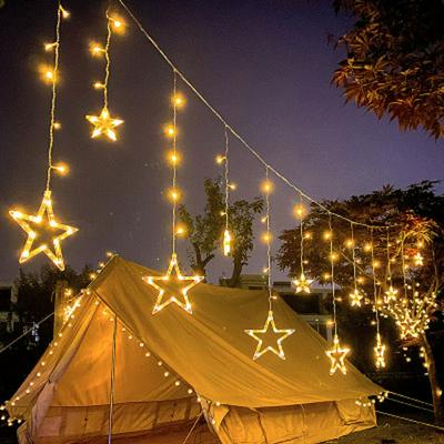 LED Remote Control Solar String Lights Star Curtains Outdoor Courtyard Waterproof Christmas Day Decoration Pentagram Lights