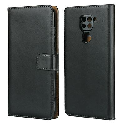 Plain Weave Shock-Absorption Side Flip Genuine Leather + Soft TPU Magnetic Buckle with Card Slots and Stand Wallet Case for Xiaomi Redmi Note 9 / 10X 4G