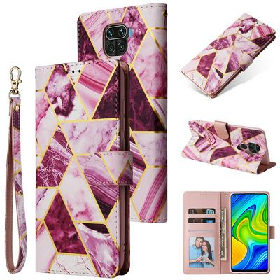 Bronzing Marble Stitching Geometric Patterns Shockproof and Scratchproof PU Leather+TPU Wallet Phone Case for Xiaomi Redmi Note 9/Redmi 10X 4G