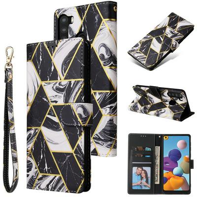 Bronzing Marble Stitching Geometric Patterns Shockproof and Scratchproof PU Leather+TPU Wallet Phone Case for Xiaomi Redmi Note 8T